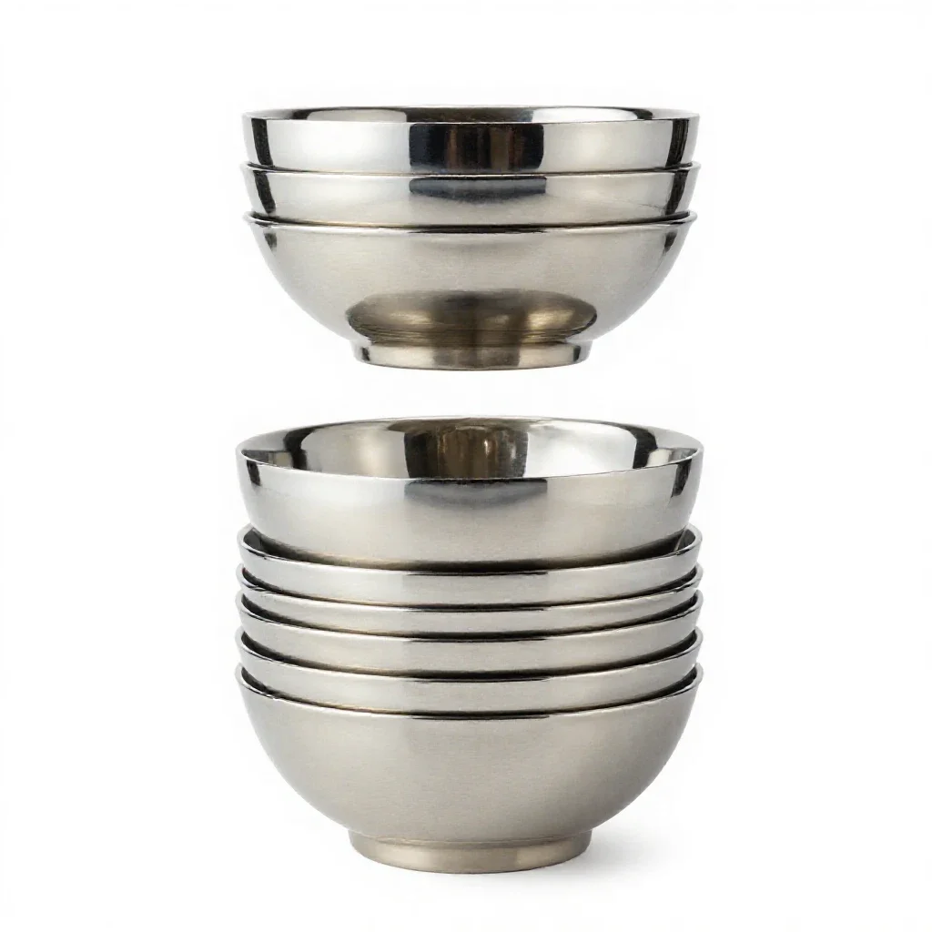 Stack of nesting mixing bowls isolated on a white background
