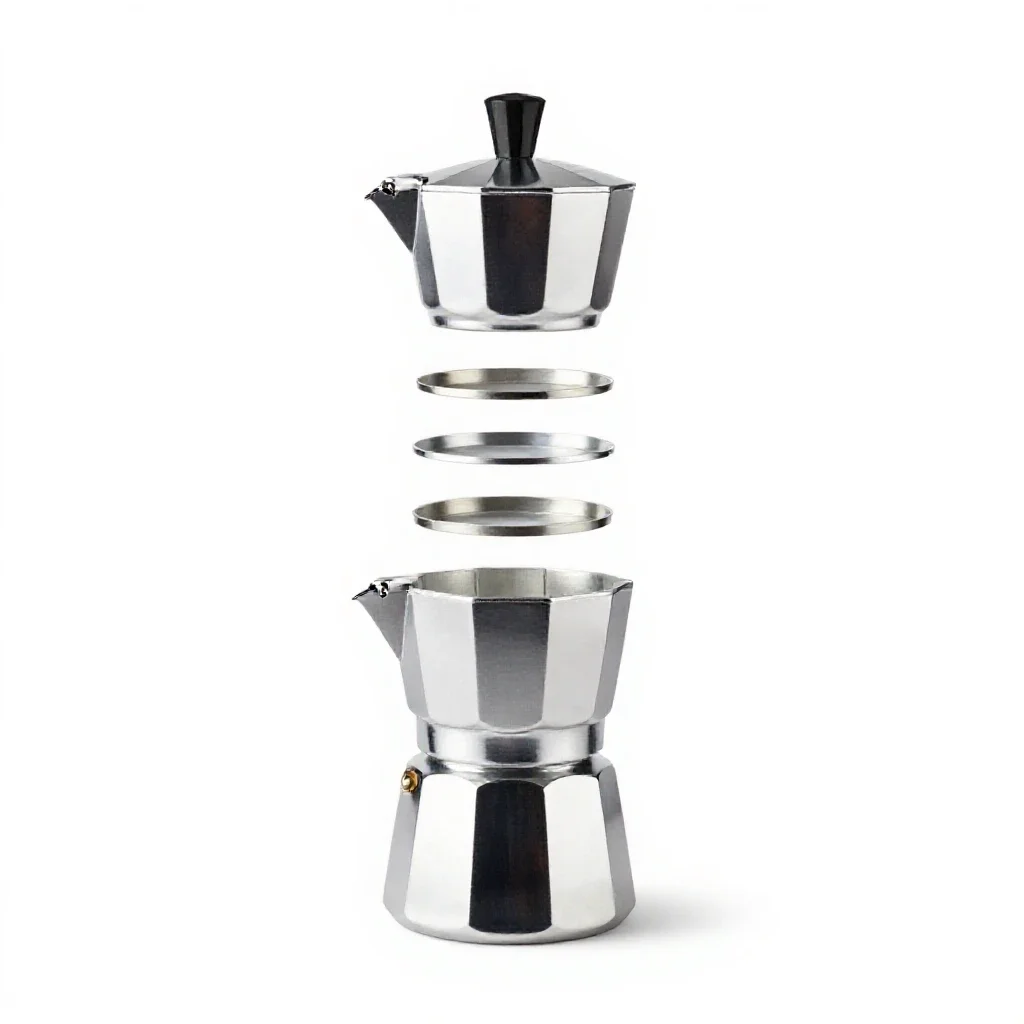 Stovetop espresso moka pot isolated on a white background