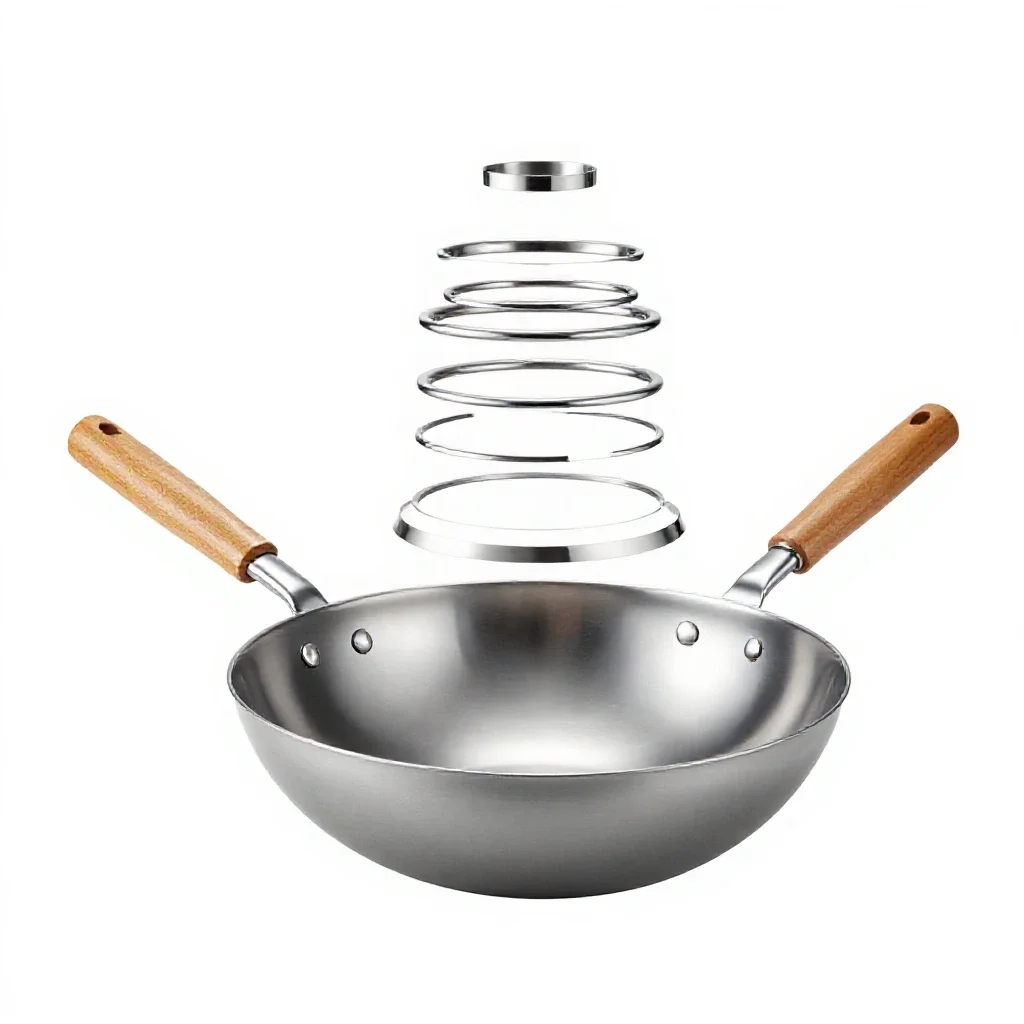 Wok with a wooden handle isolated on a white background