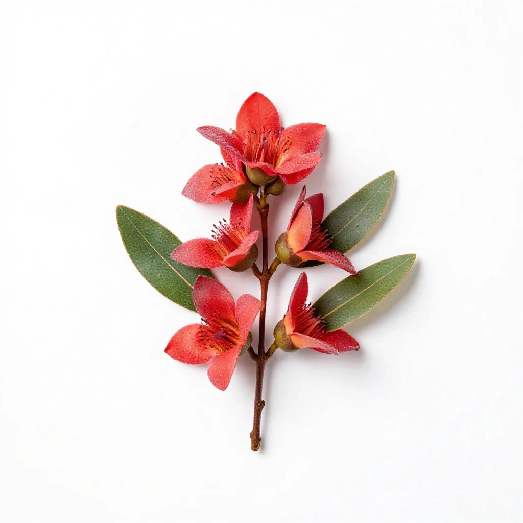 Red-flowered silky oak isolated on a white background