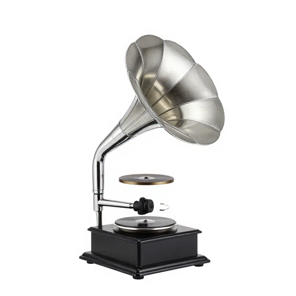 Phonograph with a horn isolated on a white background