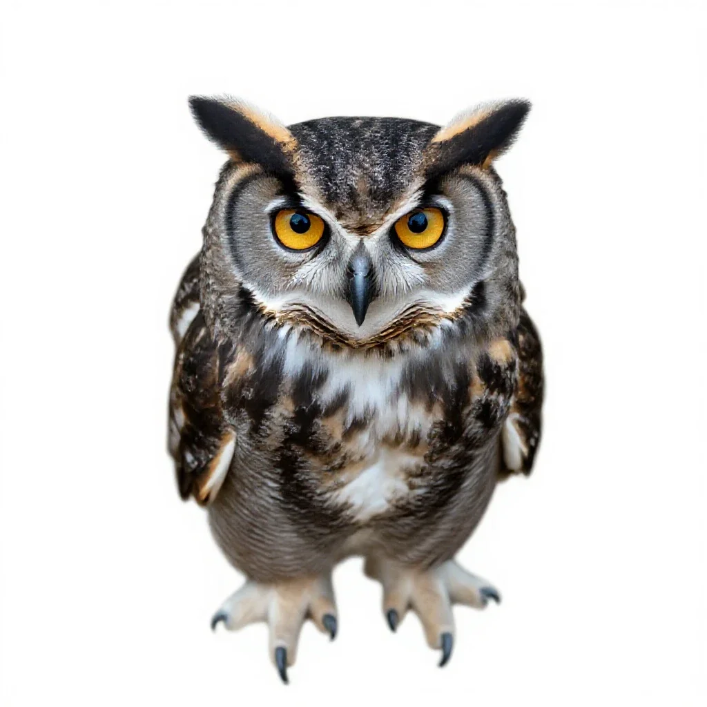 Great horned owl isolated on a white background
