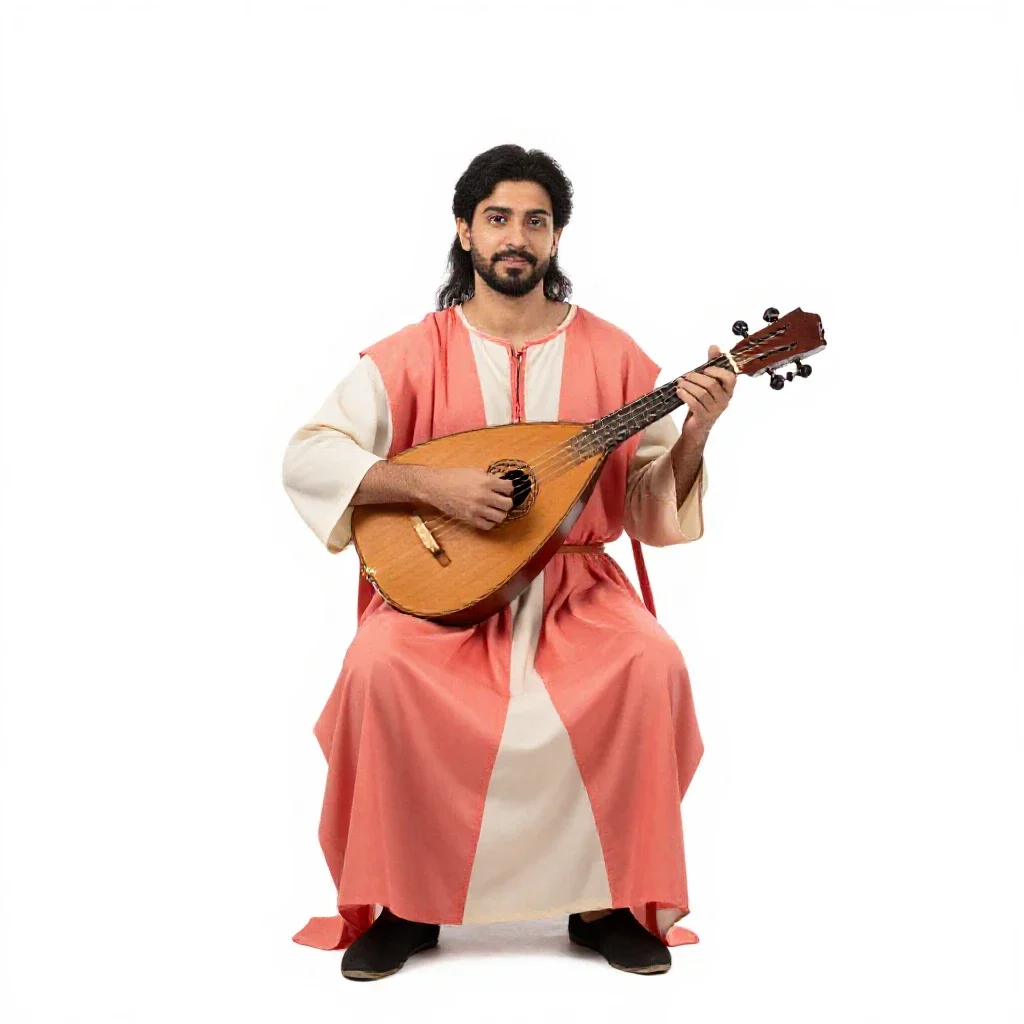 Bard with a travelling lute isolated on a white background