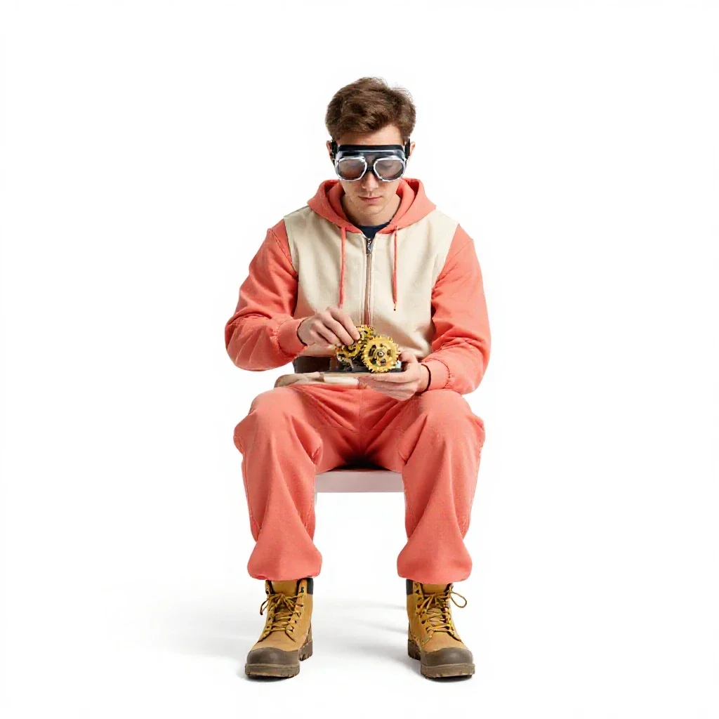 Clockwork tinkerer with goggles isolated on a white background
