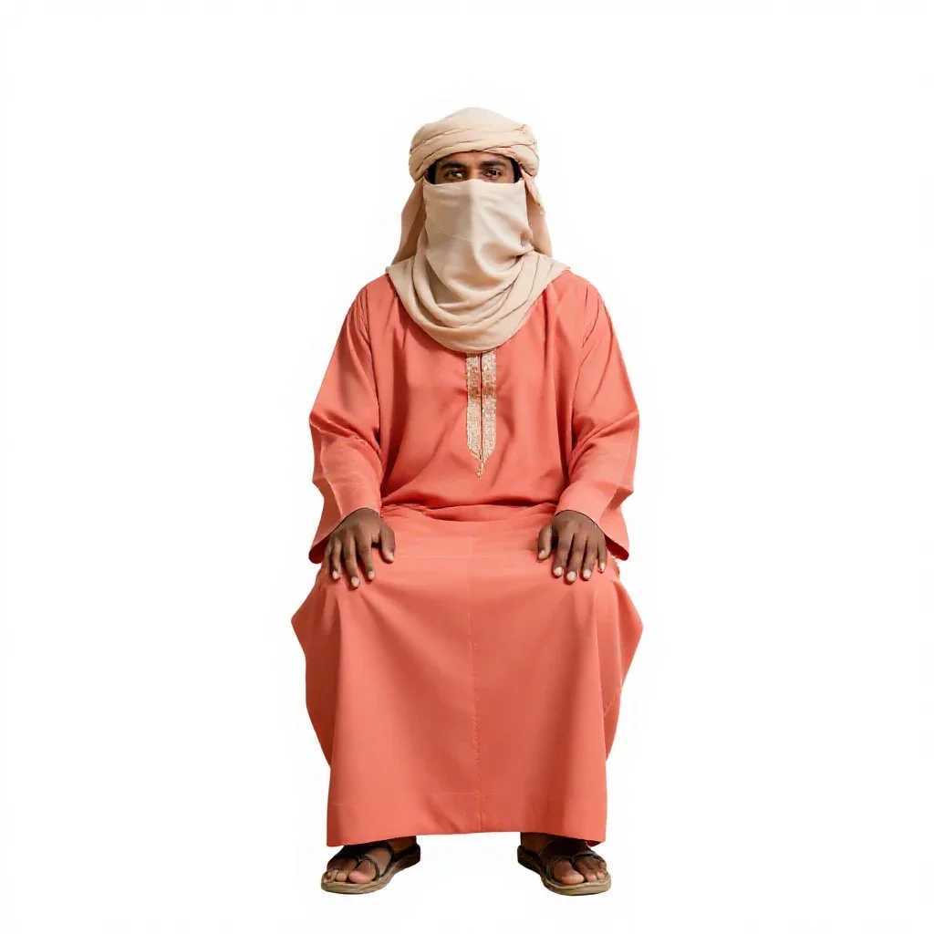 Desert nomad with a veiled face isolated on a white background