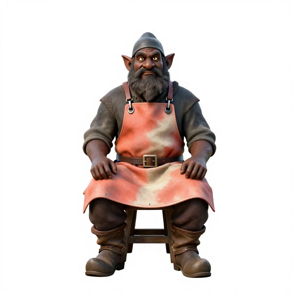 Dwarven blacksmith in a leather apron isolated on a white background