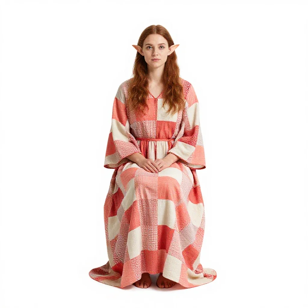 Fae trickster in patchwork isolated on a white background