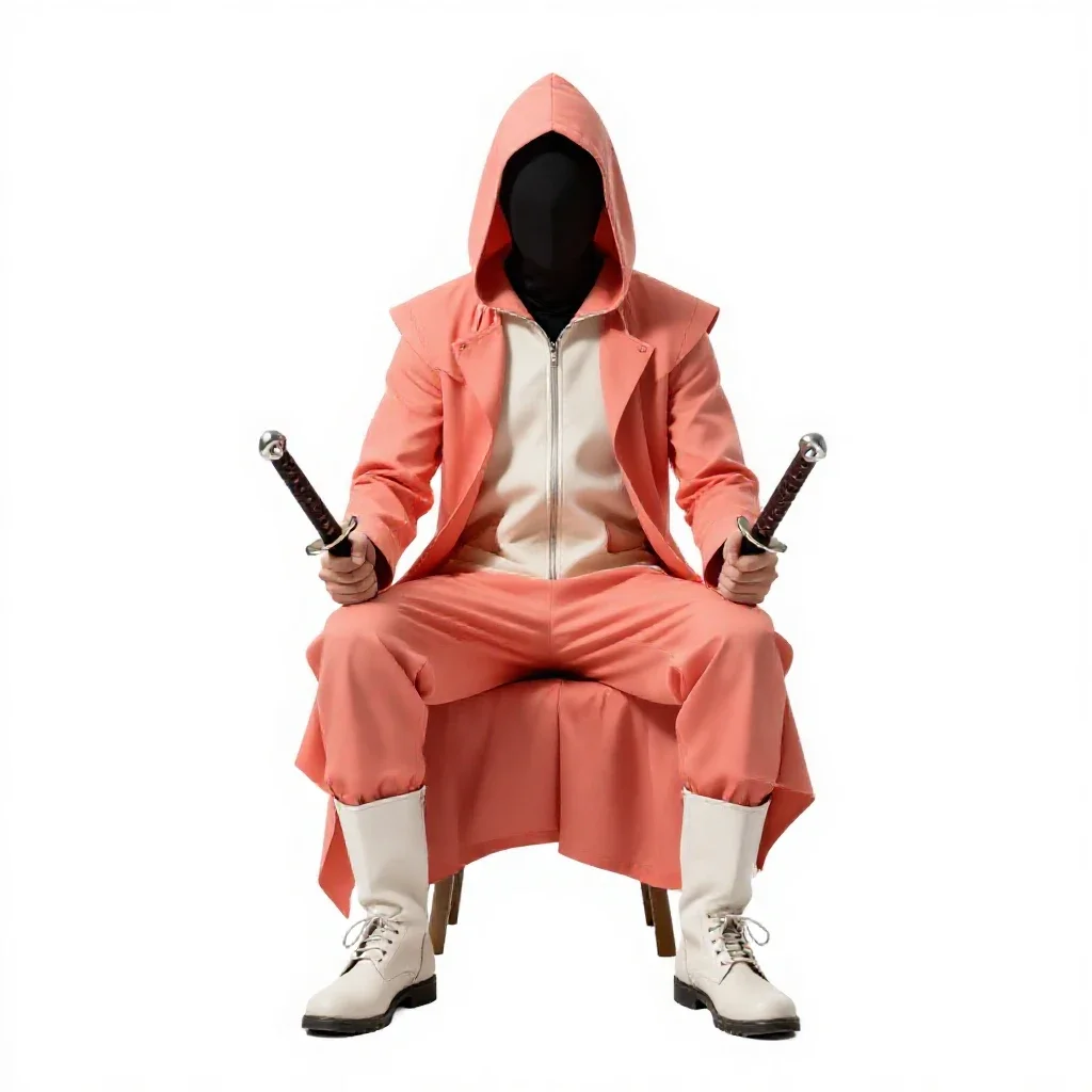 Hooded rogue with twin daggers isolated on a white background
