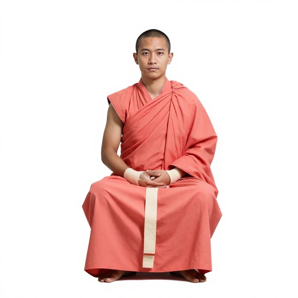 Monastic warrior with wrapped hands isolated on a white background