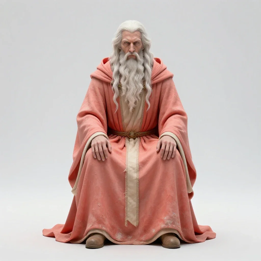 Necromancer in tattered robes isolated on a white background