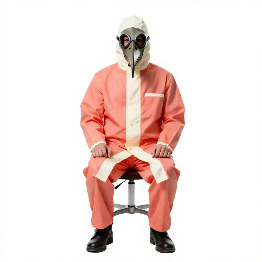 Plague doctor with a beaked mask isolated on a white background