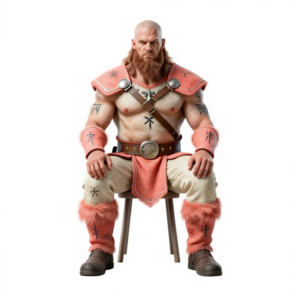 Rune-tattooed berserker isolated on a white background