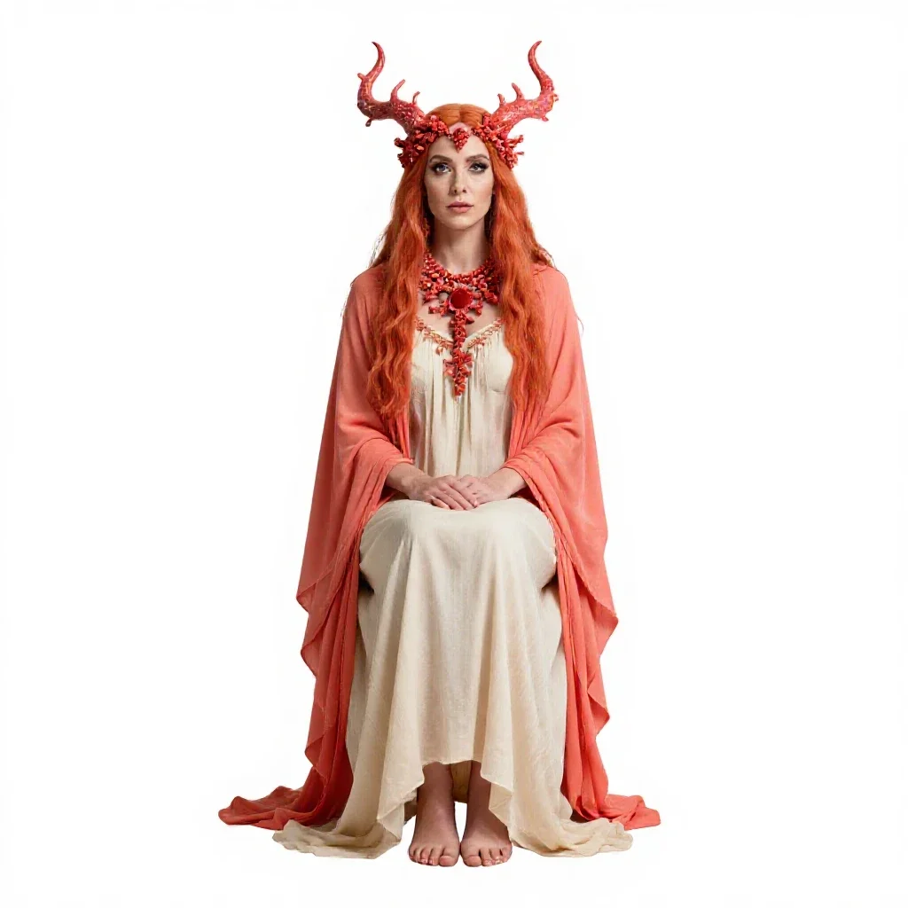 Sea witch with coral jewellery isolated on a white background