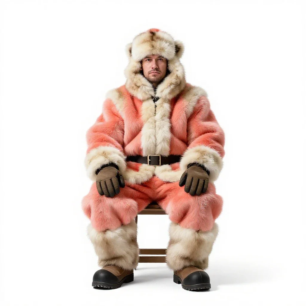 Snow-country hunter in furs isolated on a white background