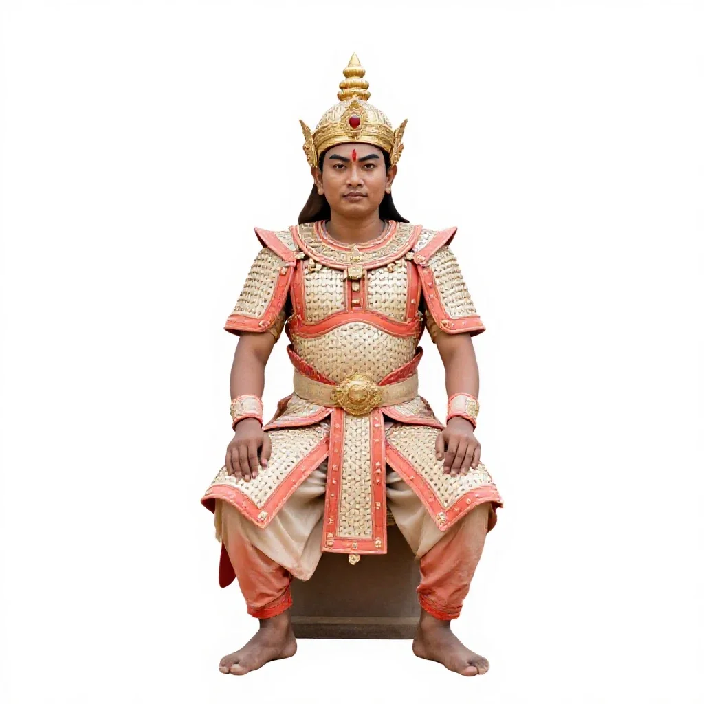 Temple guardian in ceremonial armour isolated on a white background