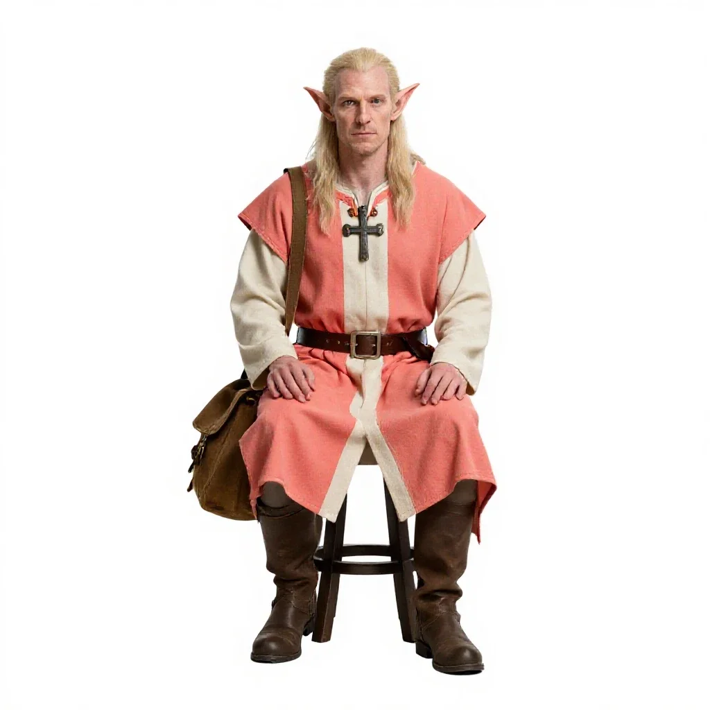 Tiefling scholar with a satchel isolated on a white background