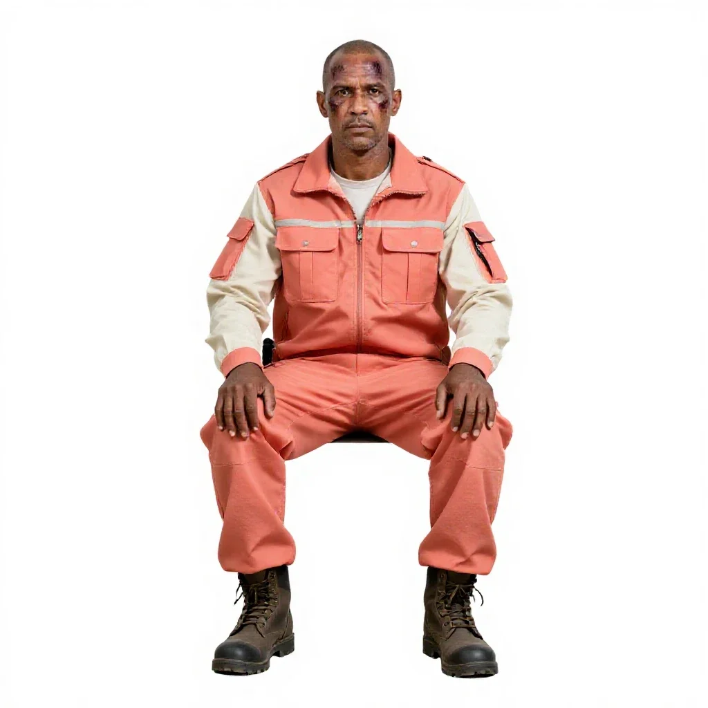 Veteran mercenary with a scarred face isolated on a white background