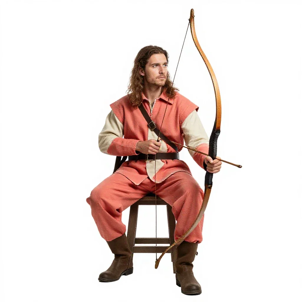 Wandering forest ranger with a longbow isolated on a white background