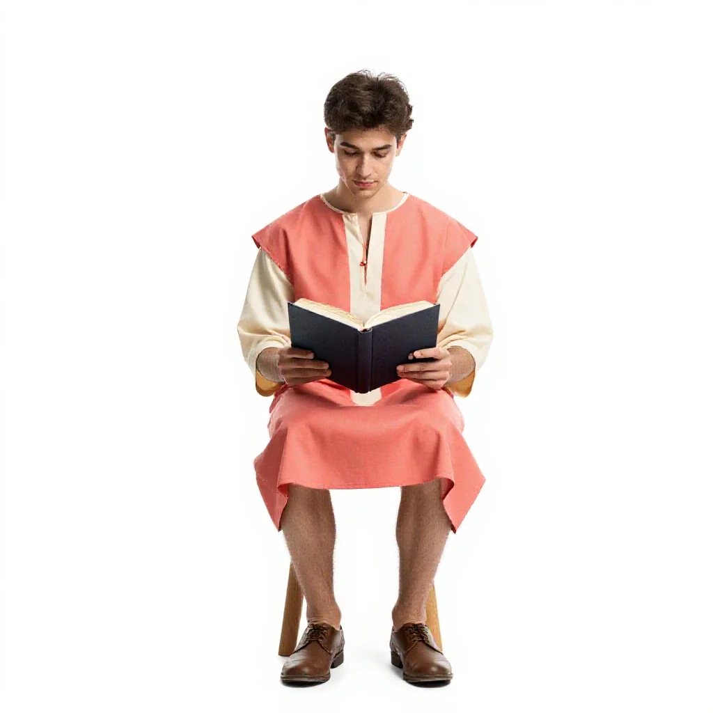 Young apprentice with a spellbook isolated on a white background