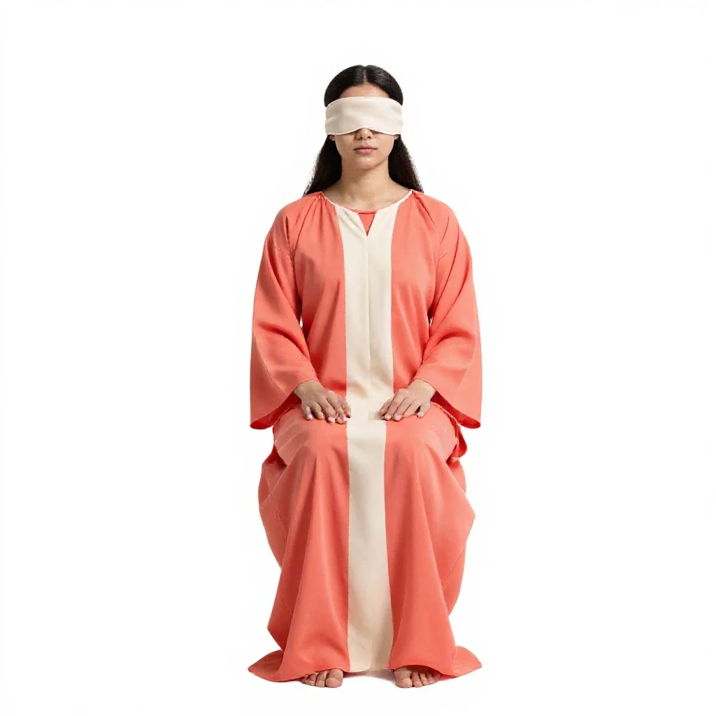 Oracle with blindfolded eyes isolated on a white background