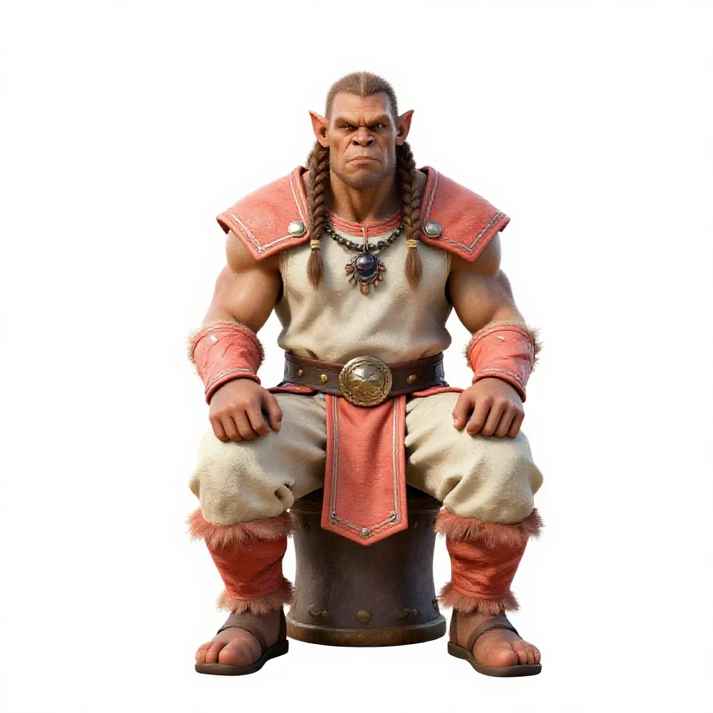 Orc chieftain with braided hair isolated on a white background