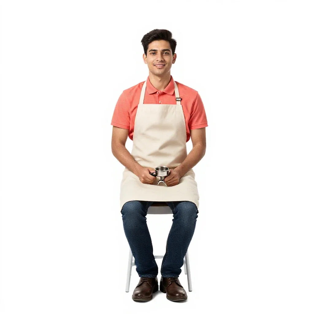 Barista with a portafilter isolated on a white background