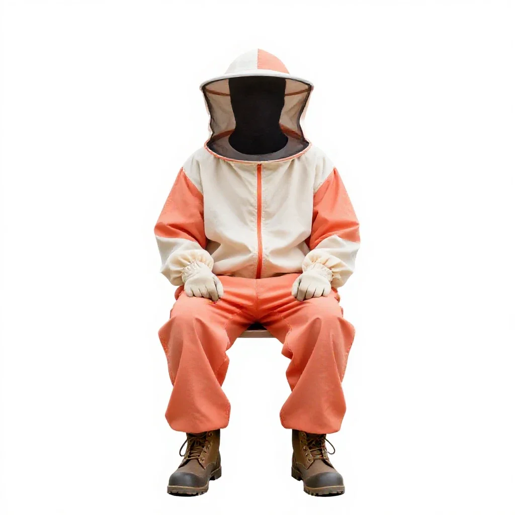 Beekeeper in a veiled suit isolated on a white background
