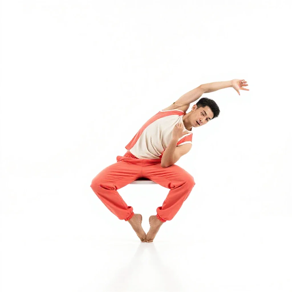 Breakdancer freezing a pose isolated on a white background