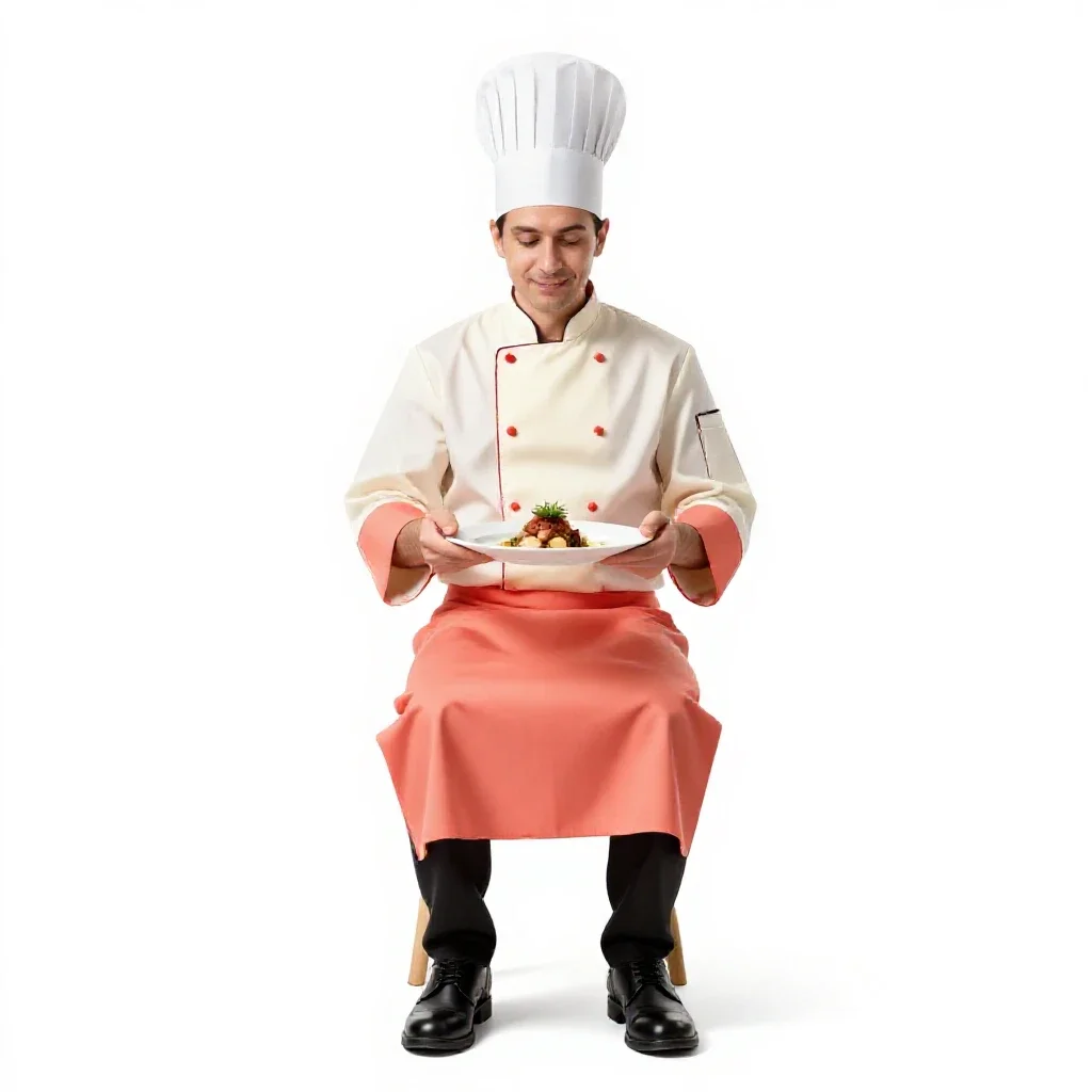 Chef plating a dish isolated on a white background