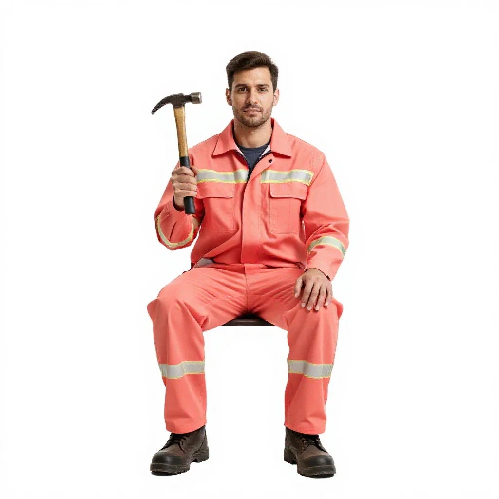 Field geologist with a rock hammer isolated on a white background