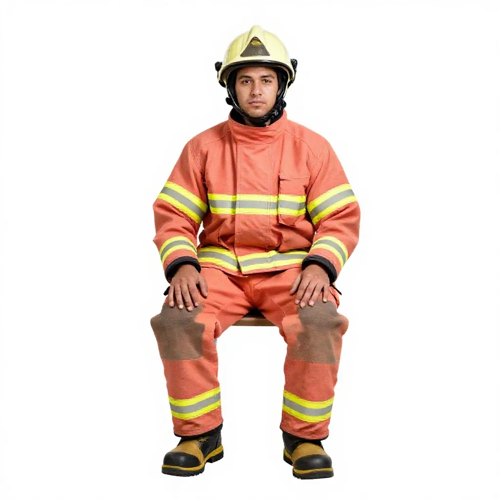 Firefighter in turnout gear isolated on a white background