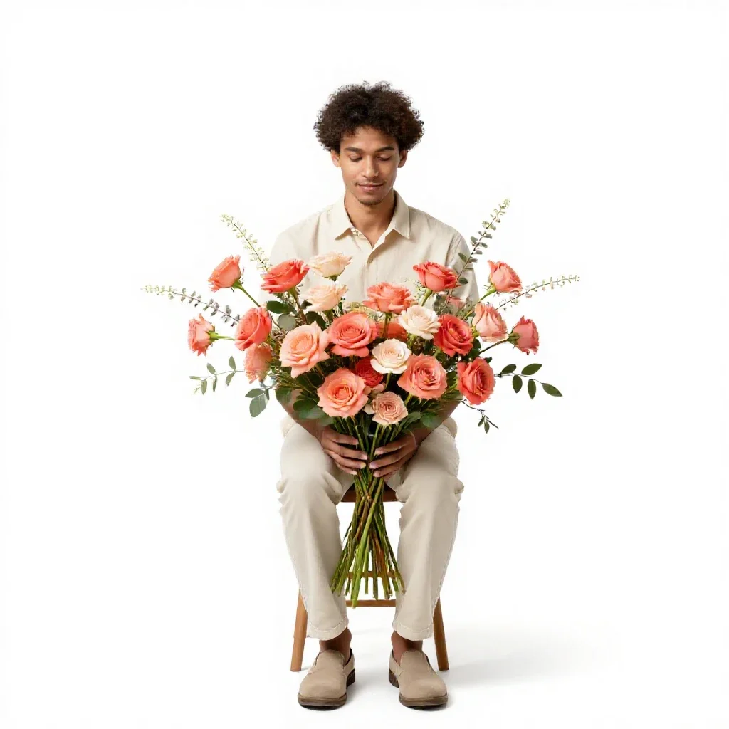 Florist arranging stems isolated on a white background