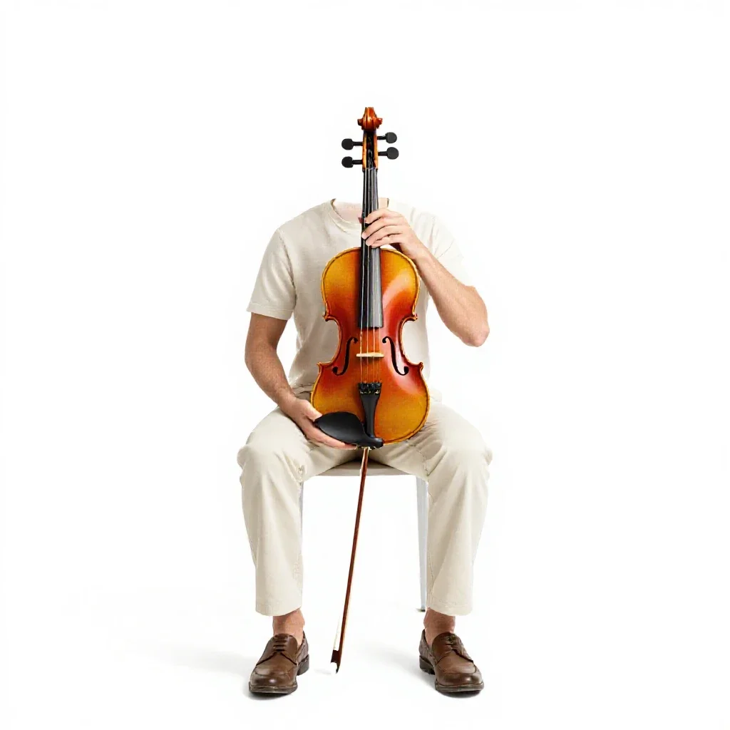 Luthier holding a violin isolated on a white background
