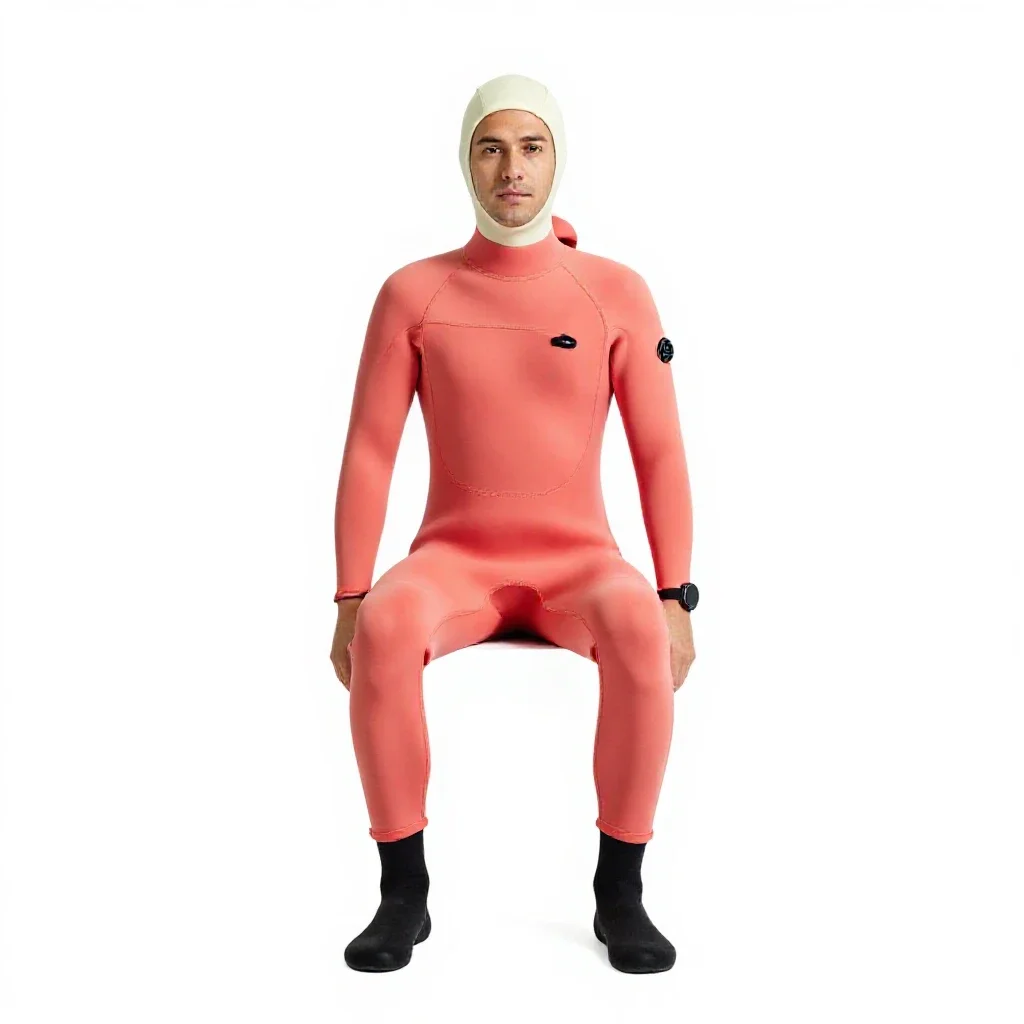 Marine biologist in a wetsuit isolated on a white background