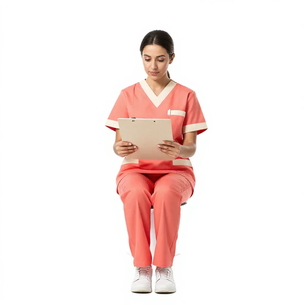 Nurse checking a chart isolated on a white background