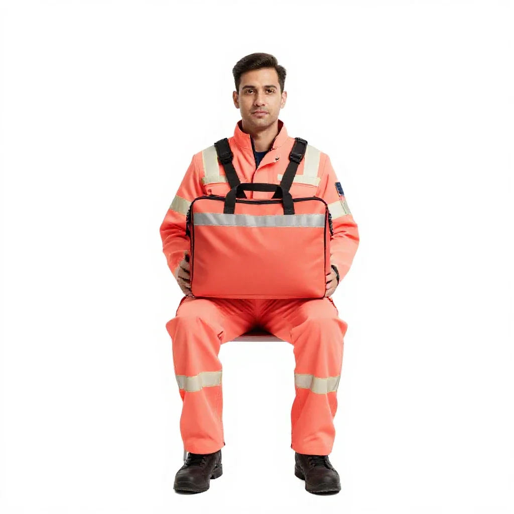 Paramedic with a response bag isolated on a white background