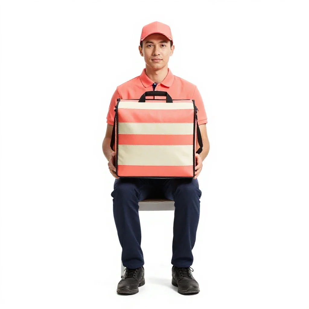 Postal courier with a satchel isolated on a white background