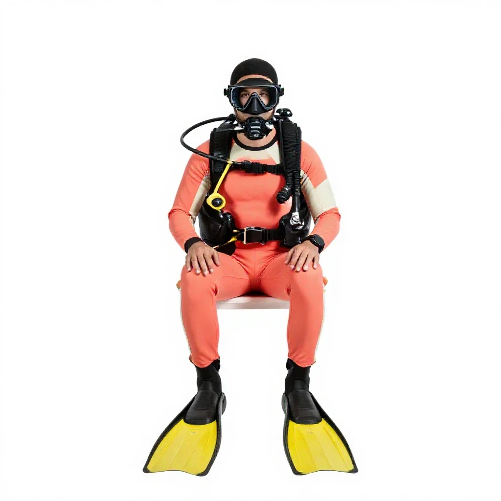 Rescue diver with fins isolated on a white background