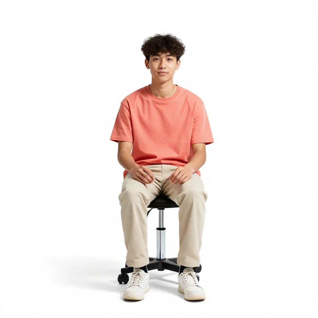 Robotics student with a prototype isolated on a white background