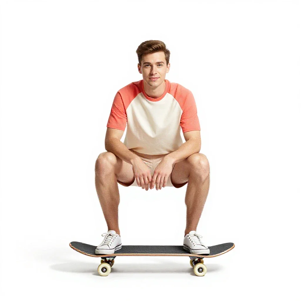 Skateboarder with a board underarm isolated on a white background