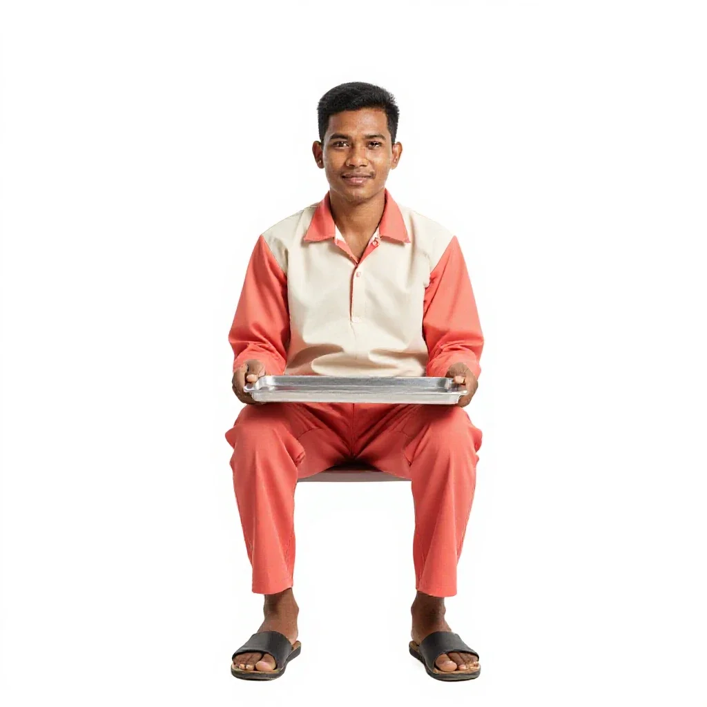 Street food vendor with a tray isolated on a white background
