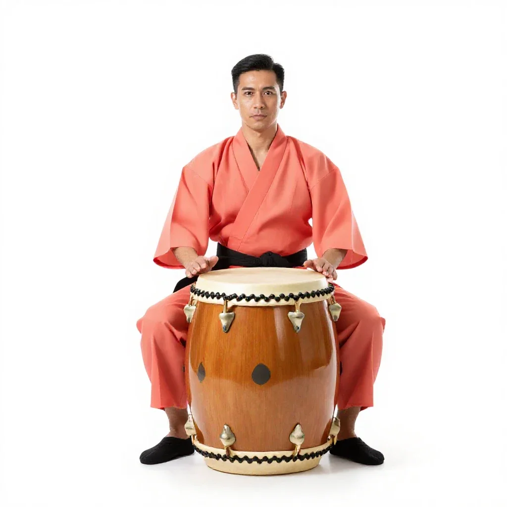 Taiko drummer isolated on a white background