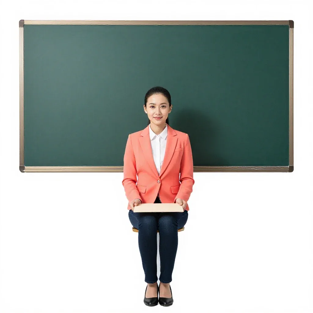 Teacher at a chalkboard isolated on a white background
