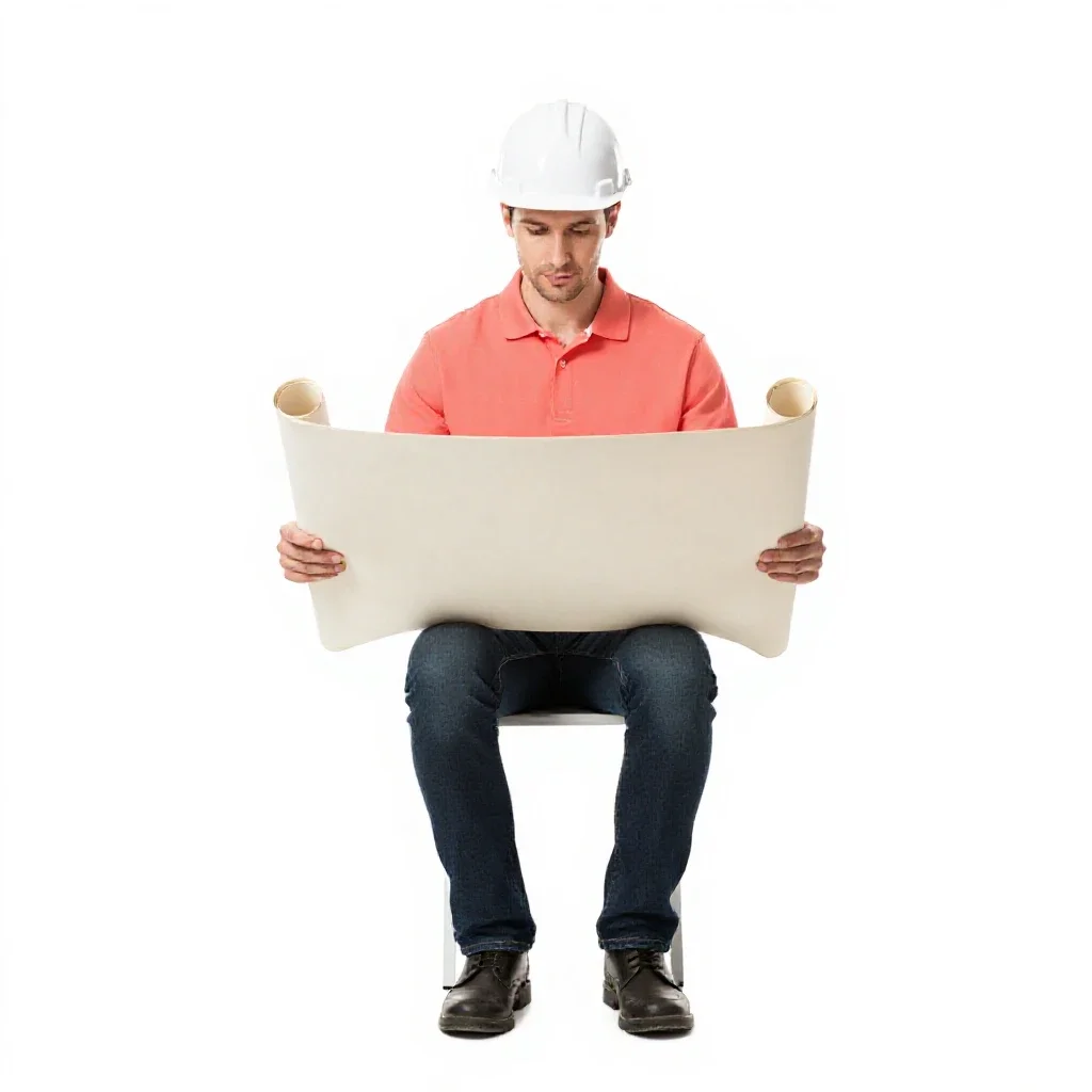 Architect carrying rolled plans isolated on a white background