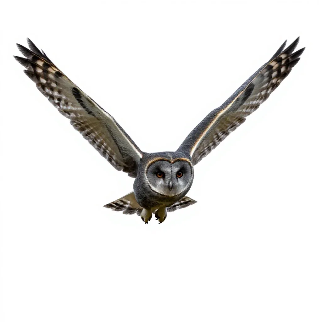 Barn owl in flight isolated on a white background