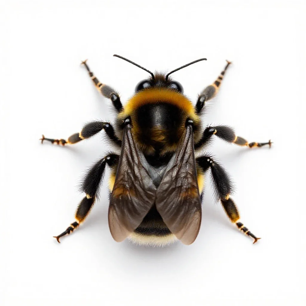 Bumblebee on approach isolated on a white background