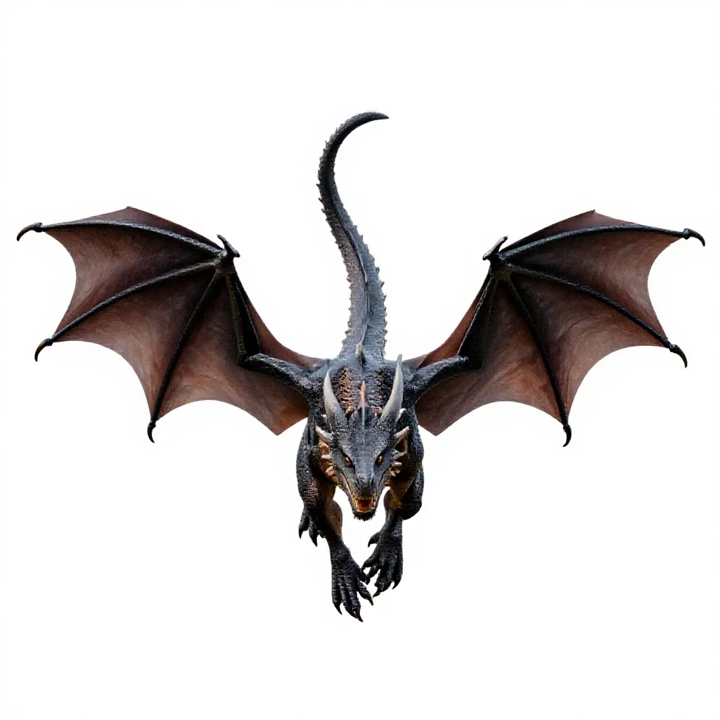 Dragon with folded wings isolated on a white background