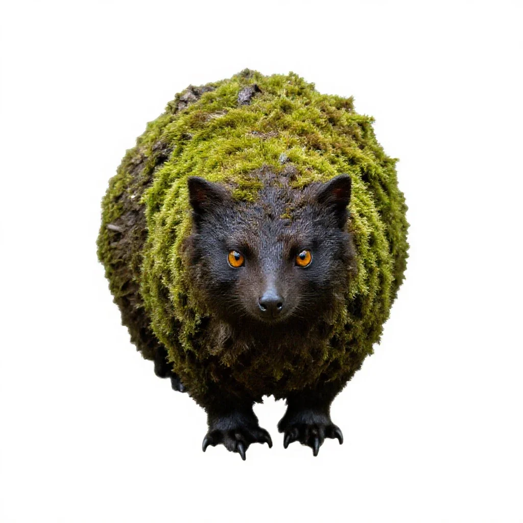 Forest spirit of moss and bark isolated on a white background