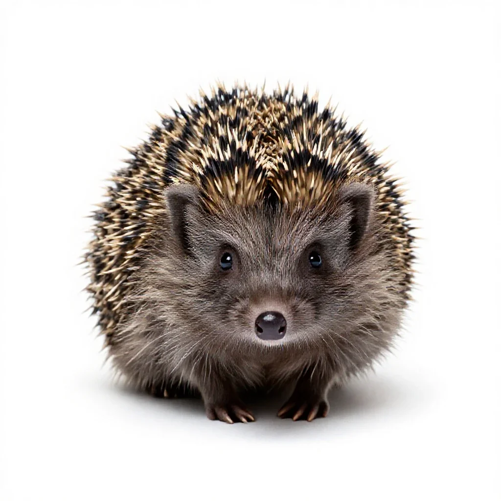 Hedgehog curled up isolated on a white background