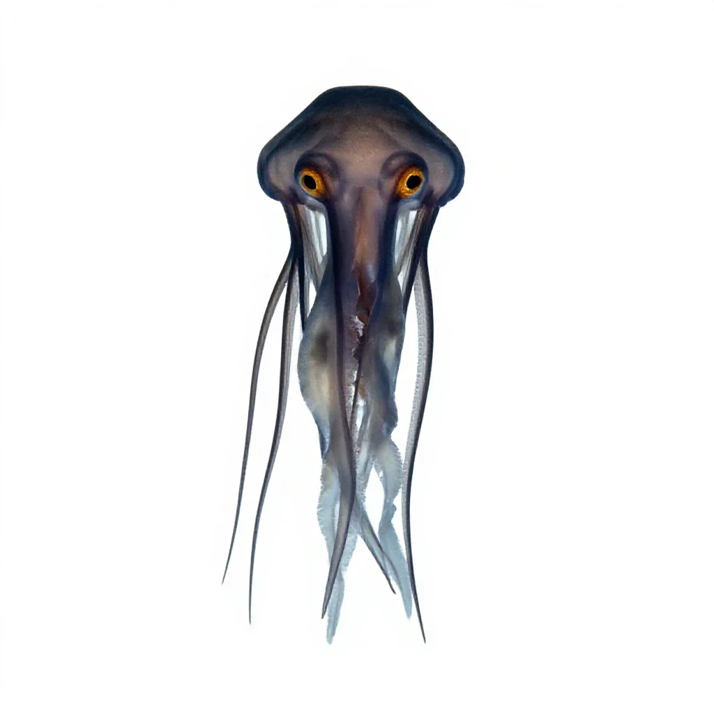 Jellyfish with long tendrils isolated on a white background